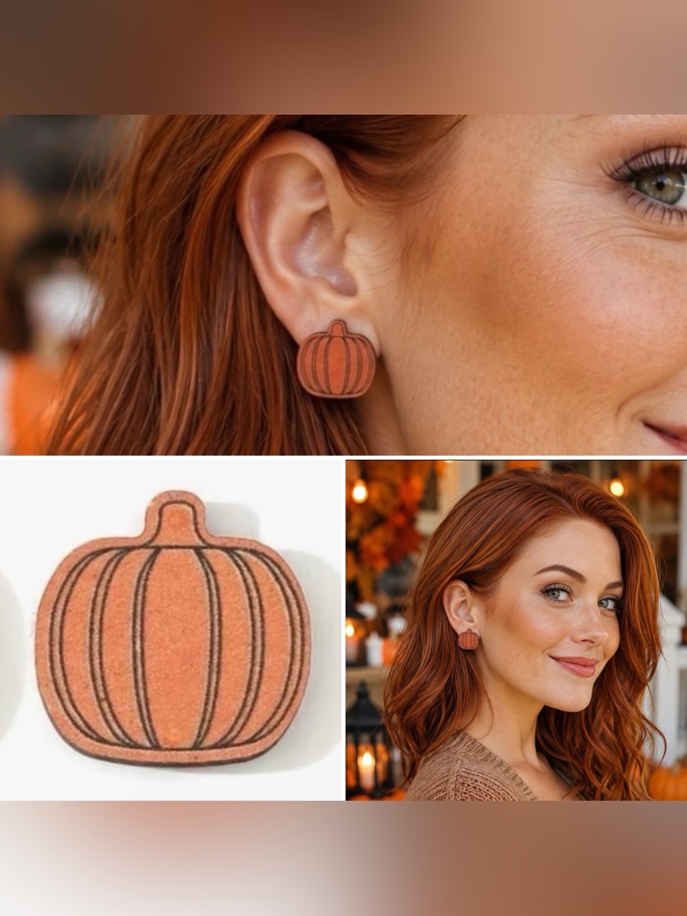 3/$15 Simple Wooden Pumpkin Earrings Halloween Goth Fall Autumn